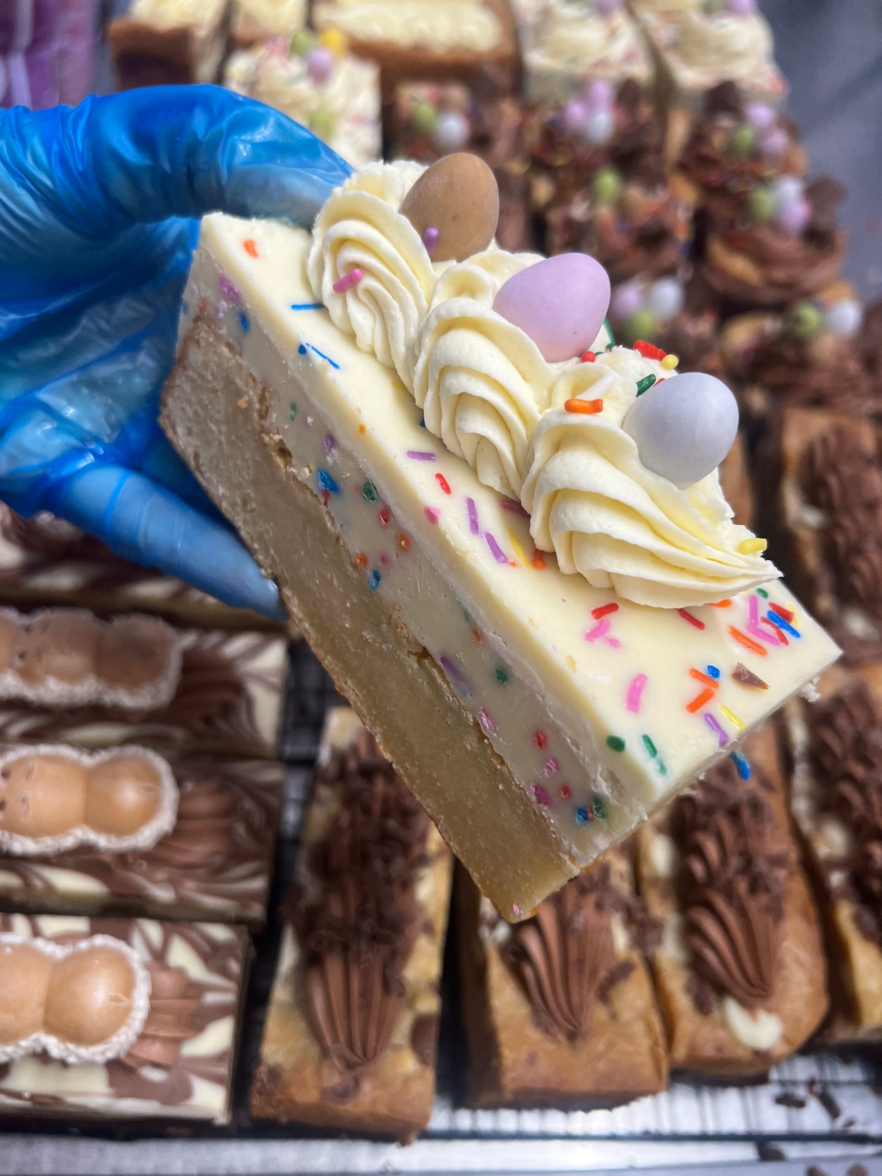 White Chocolate Sprinkle Ganache Blondie