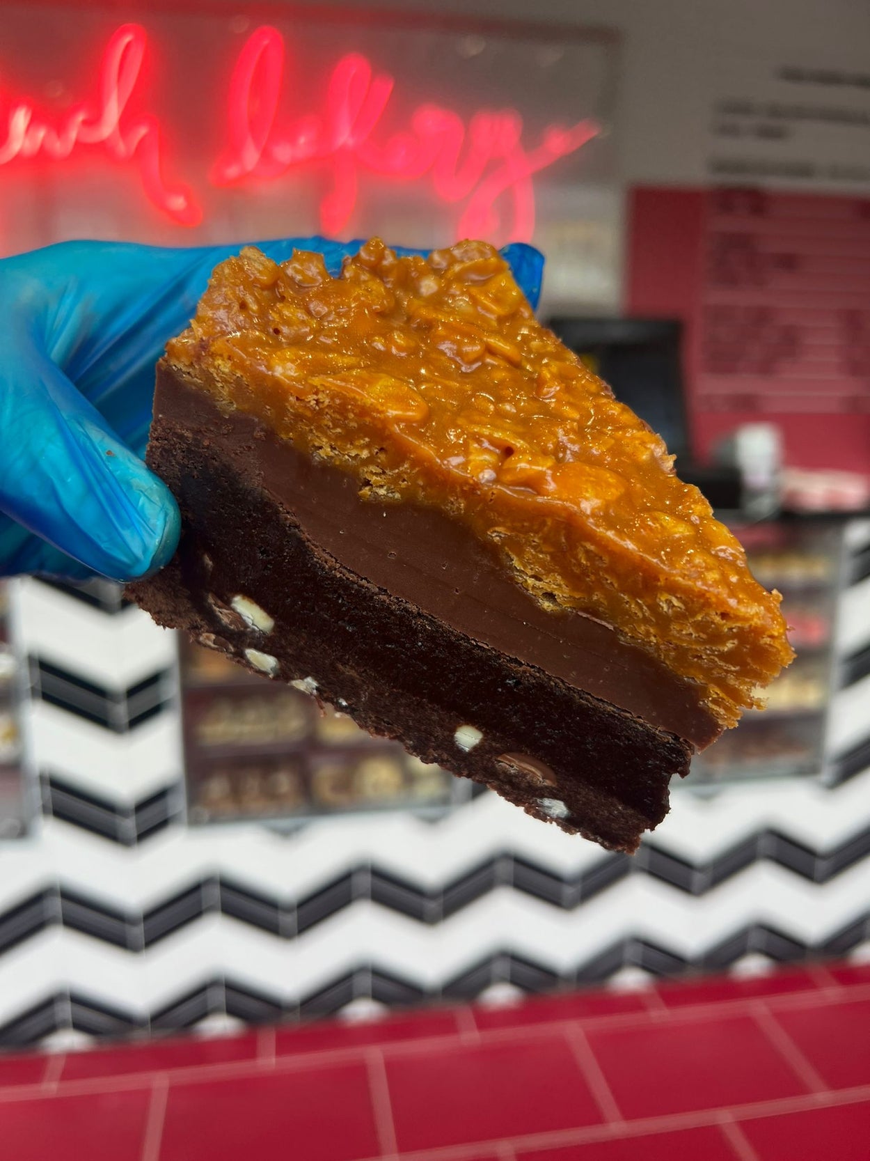 Caramel Cornflake Ganache Brookie Pie